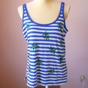 Striped sequin palm trees tank top